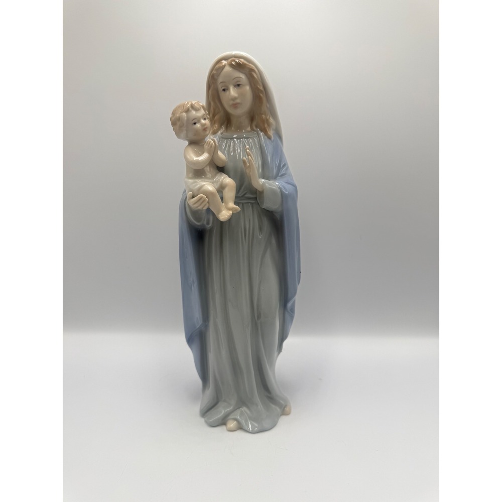 Vintage Homco Madonna and Child Porcelain Figurine 1464 Blue Grey 12 Inch Statue